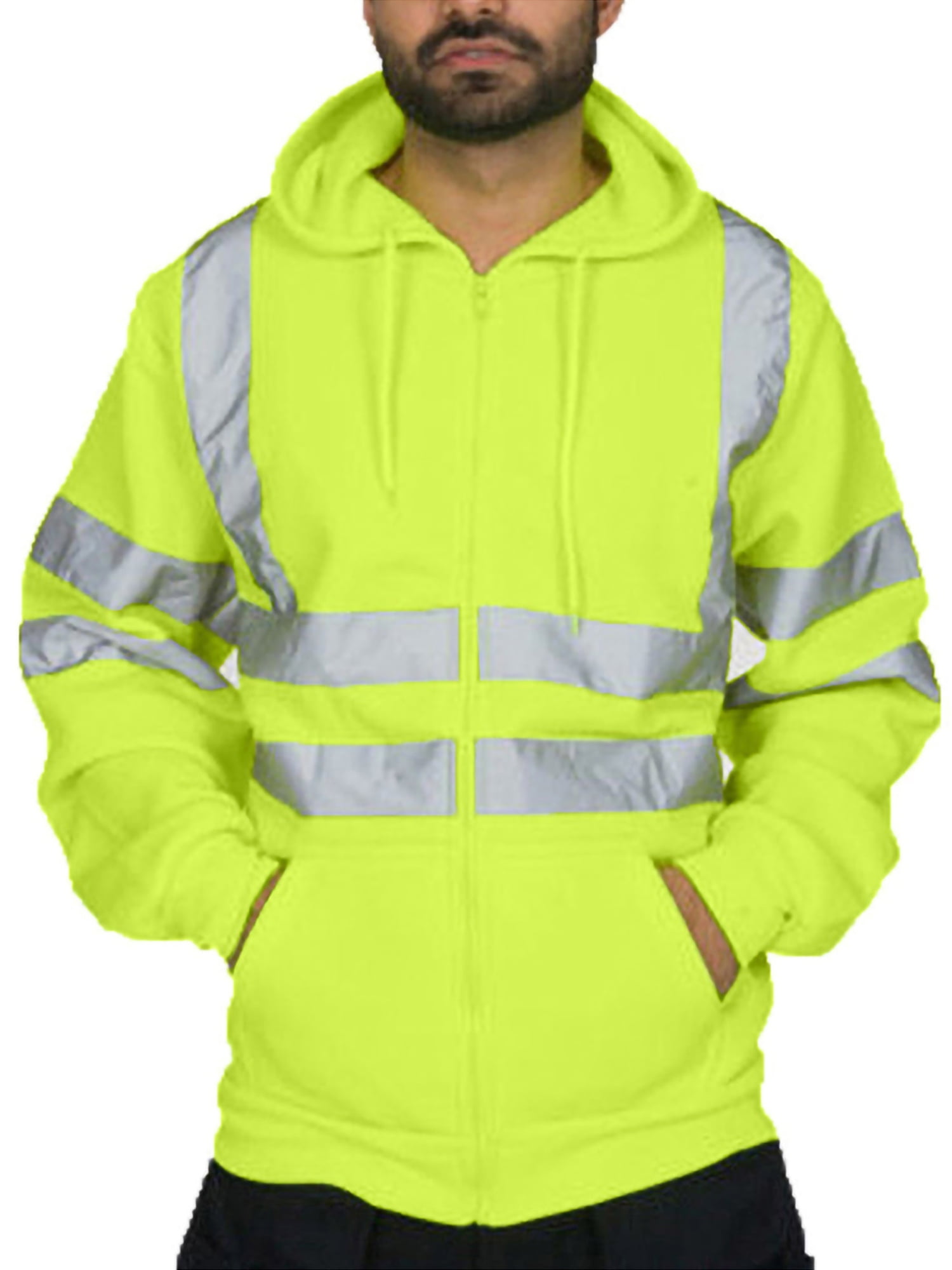 2xL Hi Viz Vis High Visibility Jacket Hoodie Work Zip Hooded SweatShirt Fleece 2xL Hi Viz Vis High Visibility Jacket Hoodie Work Zip Hooded SweatShirt Fleece
