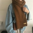 thumbnail image 2 of Yuanlong Winter Scarves Merry Christmas Solid Long Ribbed Knitted Scarf Holiday Thermal Neckwear Soft Neck Gaiter Coffee, 2 of 5