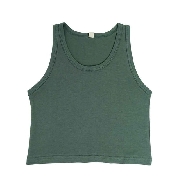 WUXIAN T-Shirt Sans Manches pour Filles, Col Rond, Couleur Unie, Été, Décontracté, Vacances à la Plage, Vert Foncé, 4-5 Ans