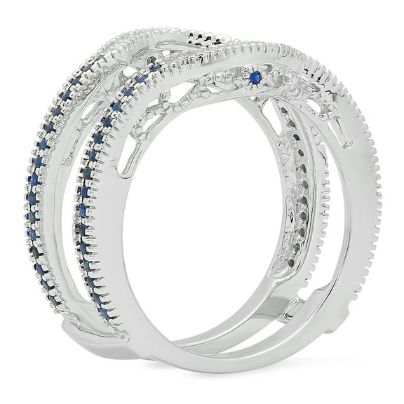 Dazzlingrock Collection 14K Blue Sapphire & White Diamond Wedding Guard Ring, White Gold, Size 7