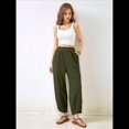 thumbnail image 4 of Pantalones Anchos y Holgados para Mujer, Estilo Palazzo Harén, Informales, con Cintura Elástica y Bolsillos. Verde L, 4 of 8