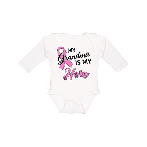 Inktastic My Grandma is My Hero Breast Cancer Awareness Boys or Girls Long Sleeve Baby Bodysuit
