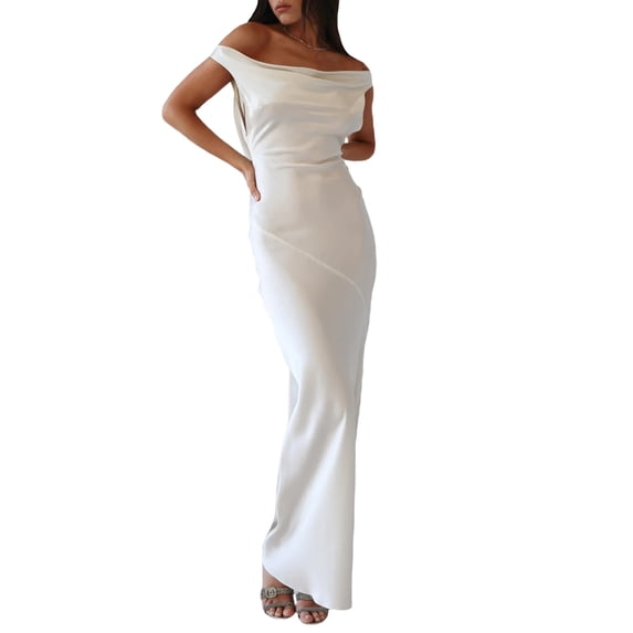 Gureui Women Long Dress, Sleeveless Draped Neck Backless Lacing Slim Fit Dress for Party Cocktail Evening