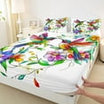 thumbnail image 3 of jejeloiu Colorful Hummingbird Twin Sheet Sets,Rustic Flower Twin Fitted Sheet,Ancient Aesthetic Artwork Flat Sheet For Girl Teens,Breathable Home Decor,3pcs, 3 of 7