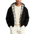thumbnail image 2 of LYSMORA Men's Reversible Full Zip Hooded Jacket, Plaid Lined Loose Long Sleeve Casual Zip Up Sweatshirt Outerwear, 2 of 5
