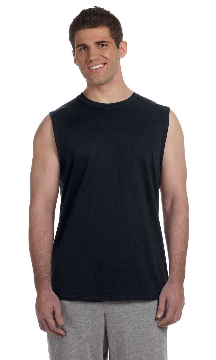 Gildan - The Gildan Adult Ultra Cotton 6 oz Sleeveless T-Shirt - BLACK ...