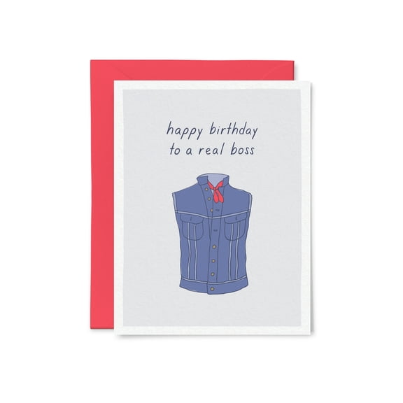 Happy Birthday Card for a Real Boss – Denim Vest Design – Blank Inside, Envelope Included – Perfect Greeting for Friends, Family, and Colleagues