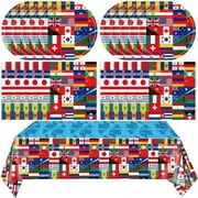41 PCS International World Flags Decorations International Flags Themed Disposable Tableware Around the World Decorations Plates Napkins Tablecloth for Travel Trip Around the Globe Retirement Party