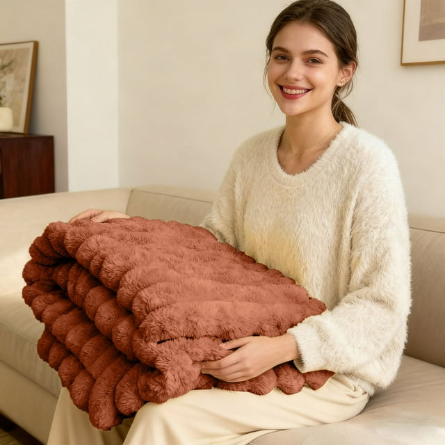 Couverture Épaissie Rabbit Plu Sh Nap en Fausse Fourrure de Lapin pour Adultes, Douce, Chaude et Moelleuse, pour Lit, Canapé, Voyage et Café Glacé