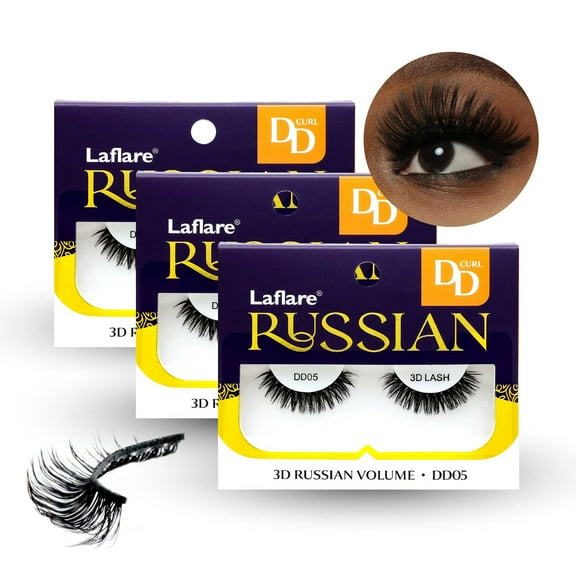 Laflare 3D False Eyelashes Russian volume Strip Lashes Fluffy, Wispy, Lightweight | Faux Mink Eyelashes Extension D Curl Wispy Handmade Soft Reusable 3 Packs Value Combo.