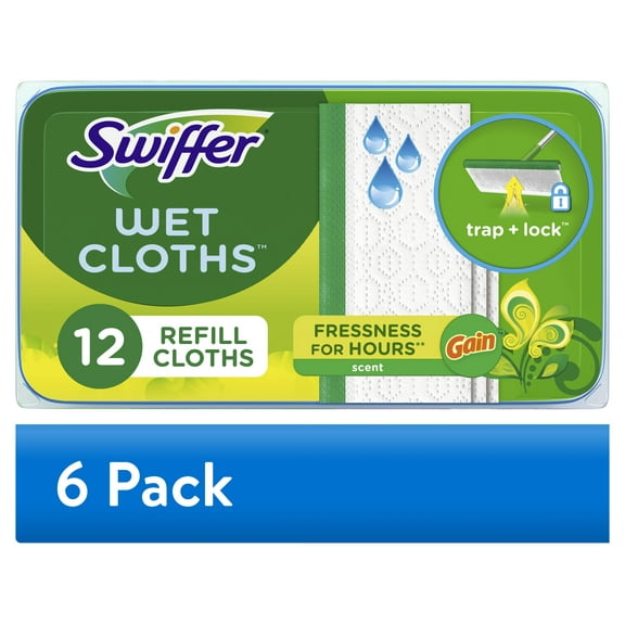 (6 pack) Swiffer Sweep   Mop, Wet Pads Refill, Floor Cleaner, Cleaning Cloths, Gain, 12 Count