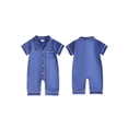 thumbnail image 2 of Cenuakty Baby0-24M Jumpsuit Casual Short Sleeve Lapel Collar Contrast Line Button Up Romper Footless Newborn Pajamas, 2 of 9