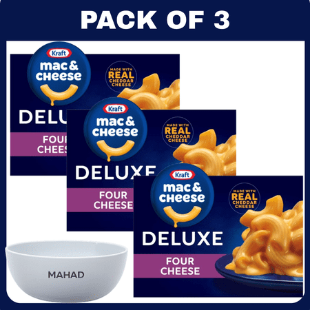Kraft Deluxe Mac and Cheese, 1 Box, for Easy Dinner or Dinner Sides, Four Cheese, No Artificial Dyes or Flavors, 14 oz-3 pack-with Bowl