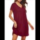 thumbnail image 3 of Camisones para Mujer, de Corta, con Bolsillos y Estampado Floral. Rojo Vino XL, 3 of 5
