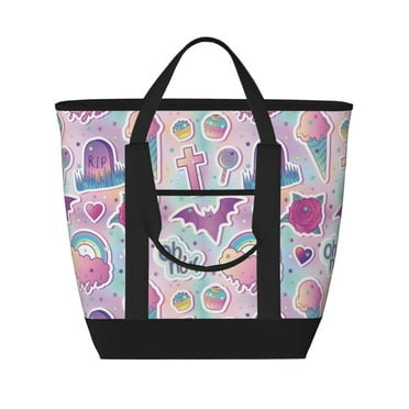 Insulated Cooler Bag, pink ice cream Large Freezer Cooler Tote Bags Insulated for Food, Insulated Grocery Shopping Bags with Zippered Top for Travel School Picnic