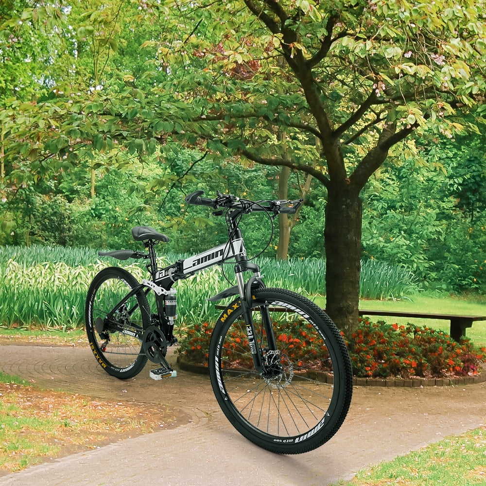 Folding Mountain Bike, Shimano 21 Speed, 26 Inch Adult Bicycle Dual Disc Brake Foldable Bike for Men Womens