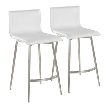 LumiSource Silver Mara Upholstered 26" Fixed-Height Counter Stool - Set of 2