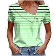 thumbnail image 2 of Uootdi Women's Casual Tops Short Sleeve Asymmetrical Collar Striped Print Blouses Casual Daily Style Soft Breathable Relaxed Fit Tees Gift, 2 of 5