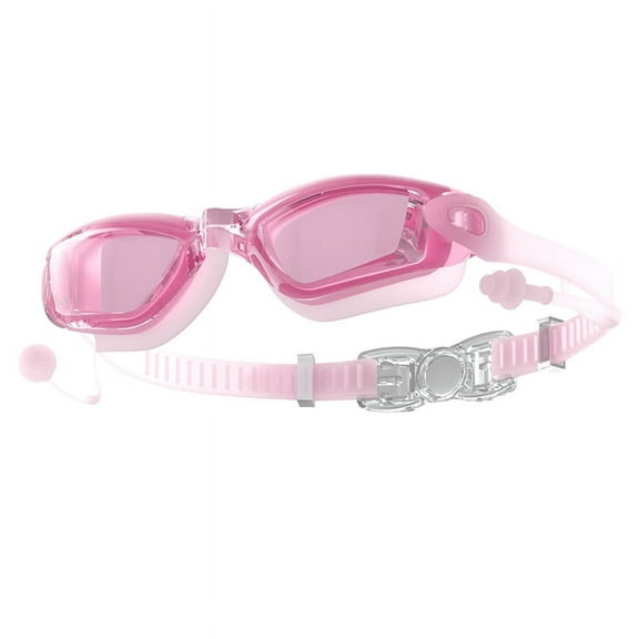 Pink Swimming Goggles Integrated Earplugs Waterproof and Anti-Fog Swimming Goggles for Men and Women (Flat Light)