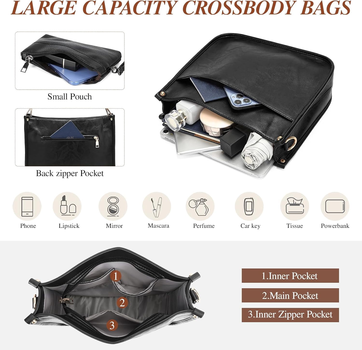 Crossbody Purse for Women Trendy Vegan Leather Hobo Bags for Women Handbags and Wallet 2PCS With Guitar Shoulder Strap