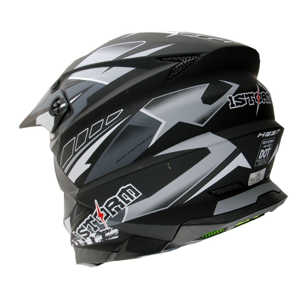 1Storm Motocross Adult Helmet Downhill Mountain Bike Helmet BMX MX ATV Dirt Bike Storm Style HF803; Storm Black + Goggles + Skeleton Black Glove Bundle