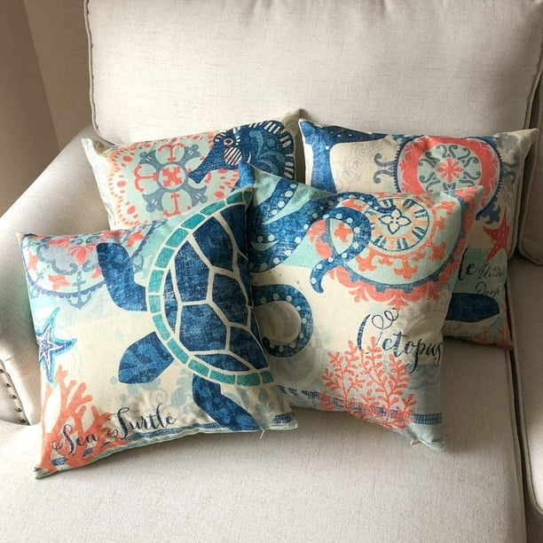 SHAR Decorative Mediterranean Style Ocean Themed Square Pillow