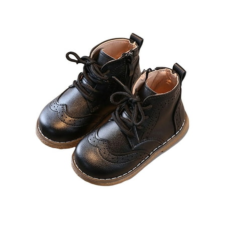 

Colisha Children Brogues Boot Memory Foam Short Bootie Side Zipper Ankle Boots School Non-Slip Booties Lace Up Casual Shoes Black 6.5C