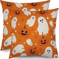thumbnail image 3 of Orange Halloween Pillow Covers 18x18 Set of 2 Cute Ghost Pumpkin Print Outdoor Decorative Throw Pillows Halloween Scary Themed Farmhouse Pillowcases Linen Cushion Case Decor for Home Sofa Couch Bed, 3 of 3
