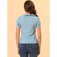 thumbnail image 3 of INSPIRE CHIC Top De Camisa A Cuadros Con Volantes Y Botones De Manga Corta Con Cuello Peter Pan Para Mujer Azul XS, 3 of 5