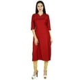 thumbnail image 6 of Bimba Women Red Kurti Solid Tunic 3/4 Sleeve Indian Chic Regular Custom Clothing, 6 of 7