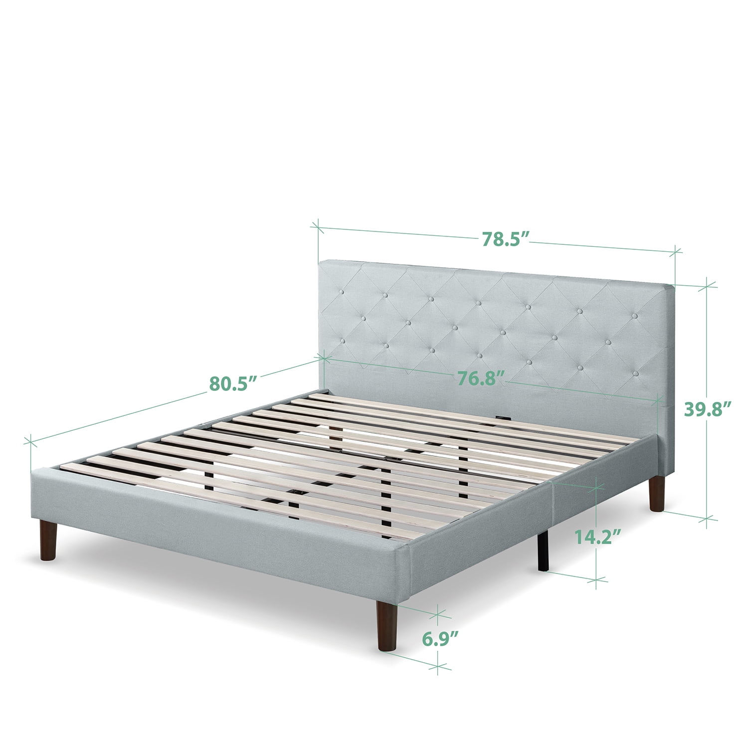 Zinus Shalini 41" Upholstered Platform Bed, Sage Grey, King