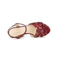 thumbnail image 4 of BLISSFUL STEP Women's Shoes Floral Pattern Platform Chunky Heel Open Toe Slingback Buckle Strap  Sandals Burgundy 8.5, 4 of 7