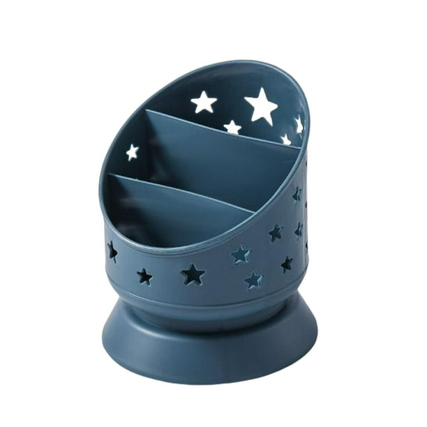 Portalápices de escritorio, soporte para brochas de maquillaje, 3 ranuras, caja de almacenamiento de cosméticos para Azul