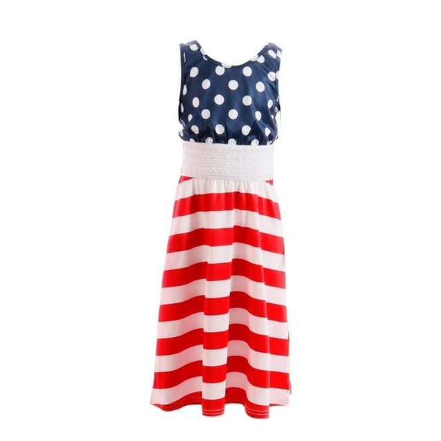 DPTALR Vêtements de Printemps et d'Été Fête de l'Indépendance Drapeau Mère et Fille Robe Décontractée à Rayures