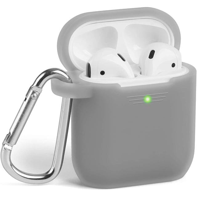 Janrevotw Airpods Case, Hard Shell Shockproof Earbud Protector With Keychain Kit For Apple Airpods 1 & 2 (Gray)