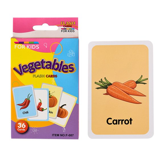 RRJ Educational Flash Cards For Little One, First Words Learning Resources, Kindergarten Vocabulary Building, 108 Double-Sided Cards For Fruits Vegetables Daily Necessities