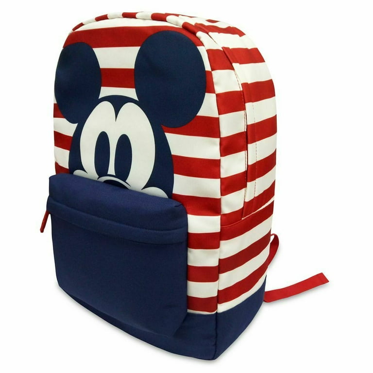 Disney Store Mickey Mouse Screen Art Striped Backpack Bag Red White Blue