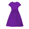 thumbnail image 2 of Girls Solid Color Round Neck Short Sleeve Dresses Big Swing Kids Long Long Dresses, 2 of 3