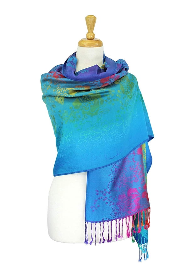 Wrap Shawl Scarf Double Side Rainbow Silky Exotic Tropical Colorful