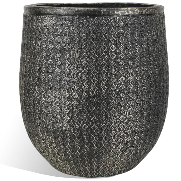 Worth 14.5" Round Planter, Lightweight Magnesium Oxide Cement Plant Pot, Black