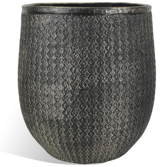 Worth 14.5" Round Planter, Lightweight Magnesium Oxide Cement Plant Pot, Black