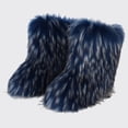 thumbnail image 2 of Plush Snow Boots for Women Slip on Mid Calf Winter Furry Booties Fashion Round Toe Flat Shoes Comfy Short Ankle Boots Blue Size 10.5, 2 of 7