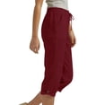 thumbnail image 4 of BUIGTTKLOP Cotton Linen Capri Pants for Women Knee Length Summer Casual Capris Elastic Drawstring Waisted Cropped Beach Pants with Pockets, 4 of 6