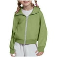 thumbnail image 2 of idosla Girls Cropped Hoodies with Thumb Hole Pocket Fleece Lined Zip Up Jacket Active Workout Hooded Sweatshirts (Green, 7-8 Years）, 2 of 6