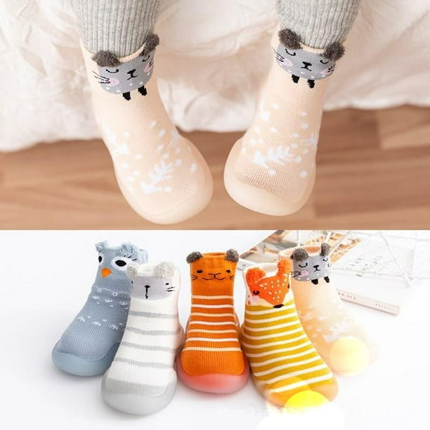 Zapatos de primeros pasos para bebe nino y nina calcetines de suela de goma suave con animales de dibujos animados botines antideslizantes de punto Walmart en linea