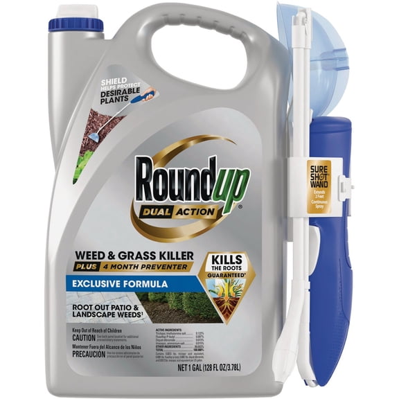 Roundup Dual Action Weed & Grass Killer Plus 4 Month Preventer with Sure Shot Wand, 1 gal.