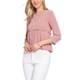 thumbnail image 4 of INSPIRE CHIC Peplum Top for Women's Crew Neck 3/4 Sleeve Ruffle Pullover Blouses XS Pink, 4 of 6