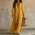 thumbnail image 5 of Yfalhf Women Boho Lace V‑Neck Batwing Sleeve Maxi Dress, Flow‑y Oversized Beach Vacation Dress, Photo‑Ready Long Dress for Summer Holiday Getaways,Yellow,L, 5 of 5