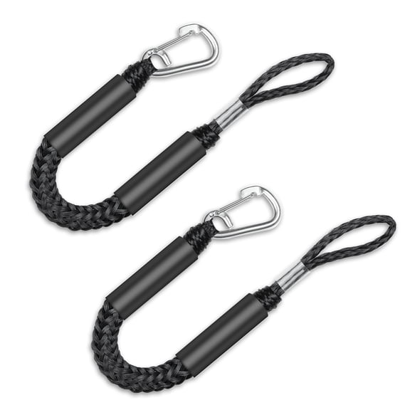 2FT Bungee Dock Line with Built-In Snubber - Essential Mooring Accessories for Kayaks, Jet Skis, Pontoon Boats, Canoes, and More - 2 PCS Black