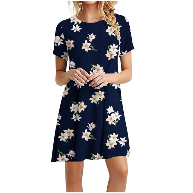 SMihono Robe d'Été Grande Taille pour Femmes 2023 Décontractée Unie Ample à Manches Courtes Robe Ample Robe à Imprimé Floral Robe à Imprimé Tournesol